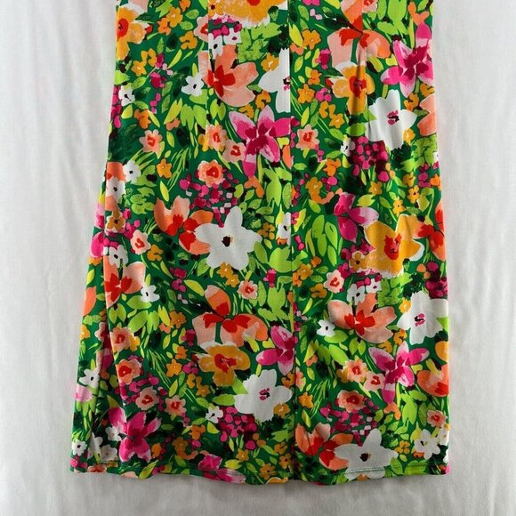 Vince Camuto Dress 8 Faux Wrap Sheath Knee Length Floral Print Cap Sleeve Green - Picture 6 of 11